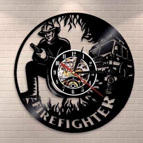 Firemen Personalised Vinyl Music Record Clock Firefighter Wall Clock Fire Fighting Truck Clock Fire Dept Wall Decor Fireman Gift