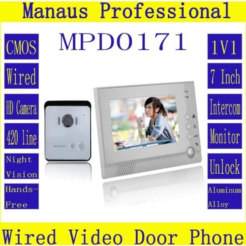 Smarthome 1V1 Wired Intercom System One to One Video Doorbell 7 Inch Display Screen 6 IR Lights Video Doorphone Wholesale D171b