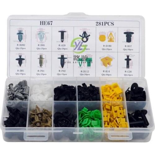 281pcs For Honda Toyota Chrysler Jeep Auto Nylon Snap Buckle Packed Mixed Buckle Fender Leg Locking Bucket Mounting Buckle HE67