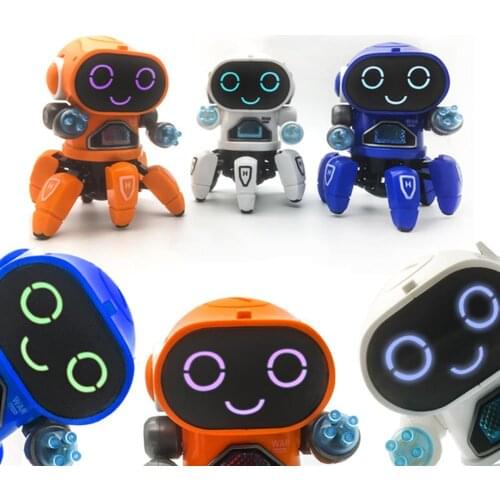 Cute 6-Claws Colorful LED Light Music Dancing Mini Electric Robot Kids Toy Gift telling Story Mini Robot Toy