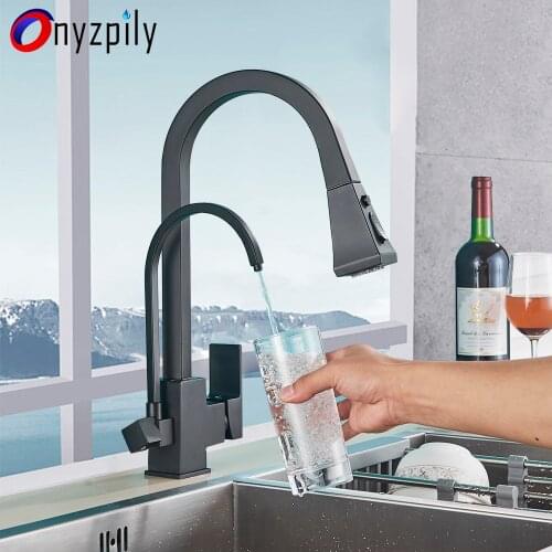 Onyzpily Matte Black Filtered Faucet For Kitchen Pull Out Spray 360 Rotation Drinking Water Three Models Sink Kitchen Faucet