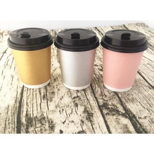 Free Shipping 90pcs Foil Pink Paper Cup with White Lid High Quality 2-layer Cups for Hot/Gold Drinking Wedding Baby Shower Favor