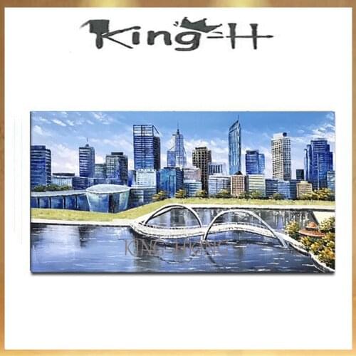 Wedding decor Modern city building hand painted canvas abstract oil painting home decor wall picture for living room unfr