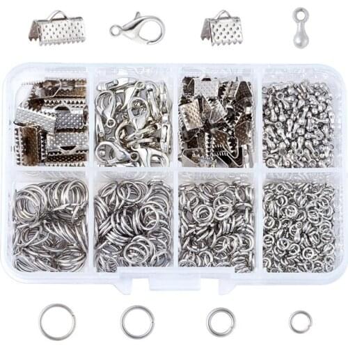 1Box Jewelry Finding Set Lobster Claw Clasps Ribbon Ends Jump Rings Drop End Pieces for Jewelry Making DIY Accessories Finding