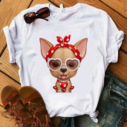 Women Funny Dog Design Lovely Girl Chihuahua Print T-shirt Tops 2020 Summer Fashion Short Sleeved T-shirt Girl,Drop Ship