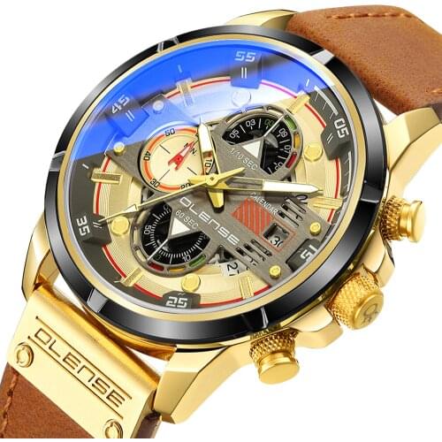 2021 Casual Sports Watches for Men Gold Top Brand Luxury Military Leather Wrist Watch Man Clock Fashion Chronograph Wristwatch