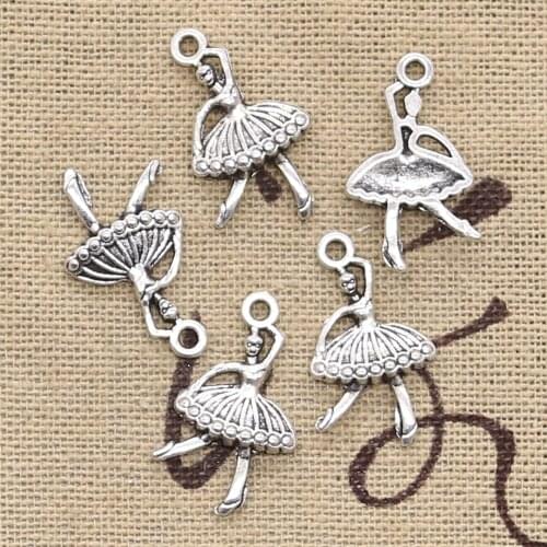 30pcs Charms Ballet Girl Dancer Baller 22x12mm Antique Silver Color Plated Pendants Making DIY Handmade Tibetan Finding Jewelry