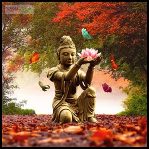 Autumn lotus Buddha,Diamond Painting 5d Diy Diamond Embroidery Cross Stitch Mosaic Making Diamond Inlaid home decor WG523