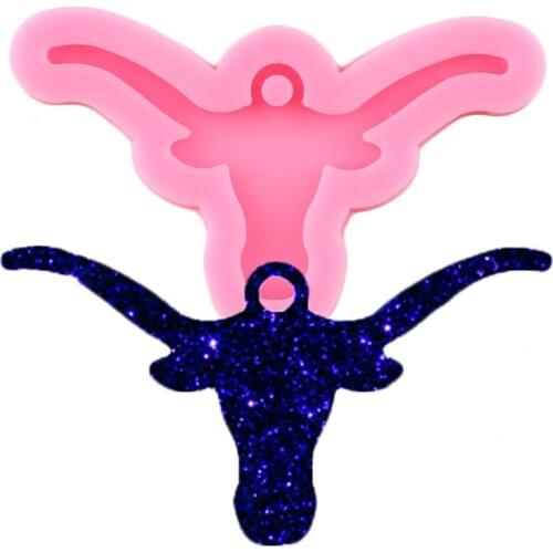 Shiny Bull Head Silicone Molds Keychain Pendant Clay DIY Long Horn Cow Head Epoxy Resin Mould Crafting Keychains Moulds