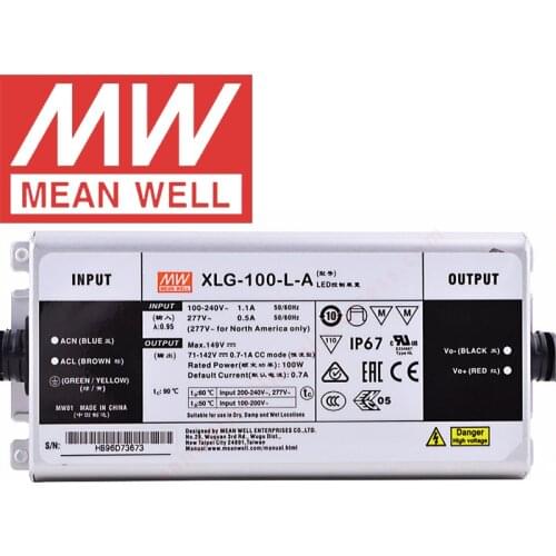 Mean Well XLG-100-L-A IP67 Metal Case Street/Skyscraper/Floodlight lighting meanwell 700-1050mA/71-142V/100W LED Driver