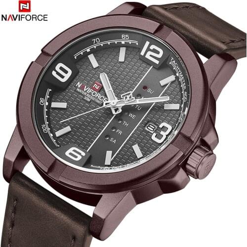 Luxury Brand New Coffee Quartz Male Clock 2021 NAVIFORCE Men Wristwatches Sport Military Waterproof Auto Date Week Leather Watch