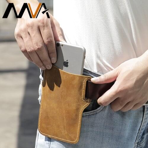 MVA Cow Leather Phone Pouch Case For iPhone 12 Cover Men Cellphone Loop Holster Case Belt Waist Bag Phone Wallet Anti-theft 9022