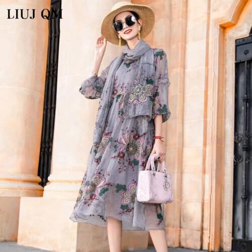 4XL Plus size Long Dress Summer Womens 2021 Elegant Flower Lace Party Dress Long Sleeve Jacquard Sandy Beach Dresses for Women