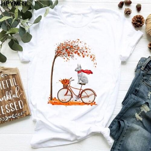 Elegant autumn leaves bike Vogue T Shirt Women Summer Casual Tshirts Harajuku Korean Style Graphic Tops Female T-shirt clothing