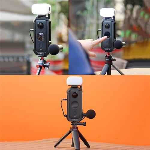 Metal Protective Cage Case Housing Frame with Extend Cold Shoe Lens Guards for lnsta360 ONE X2 VLOG Camera Accessories