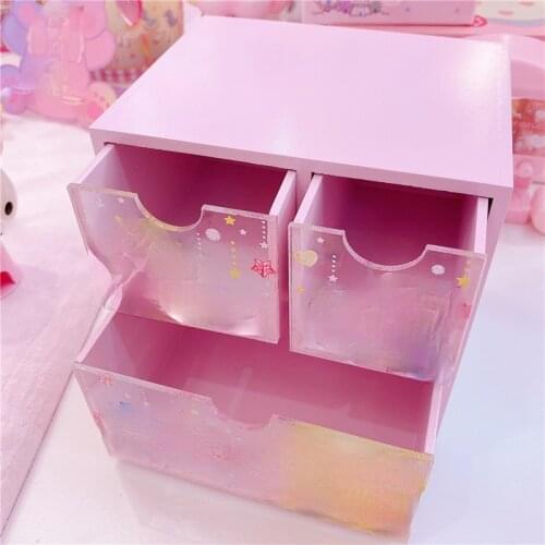 Cute Anime Moon Cute Girl Wooden Desktop Storage Box Makeup Organizer Cartoon Girl Jewelry box Figure Model Toys