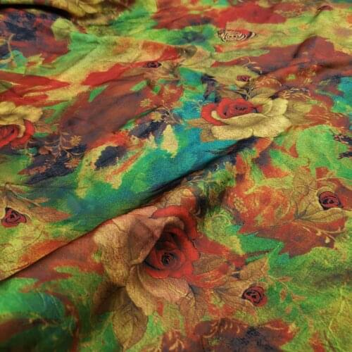 Fashion Rose Silk Satin Dress Fabric Digital Print DIY Sewing Dress Scarf Craft Pajamas Fabric craft