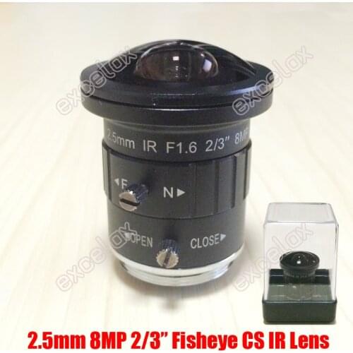 2.5mm 4K 8MP 2/3" F1.6 IR Fisheye Wide Angle View CS Mount Mono-focal Manual CCTV Lens 8 Megapixel for HD IP Box Body Camera