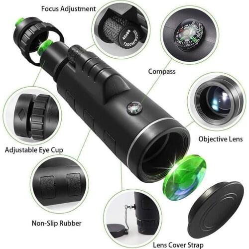 Telescope Monocular 40X60 Zoom Monocular Binoculars Clear Weak Night Vision Pocket Telescope with Holder for Camping