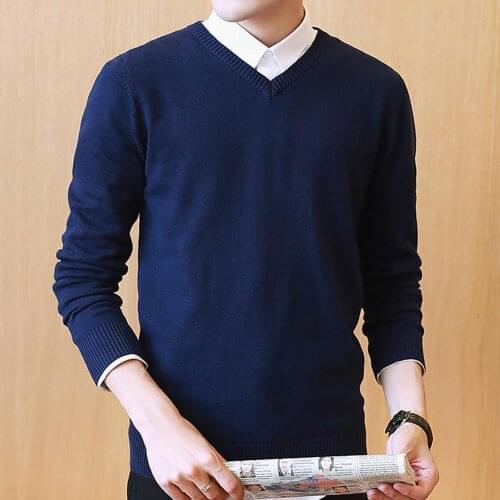 Men Solid Color V Neck Long Sleeve Slim Pullover Plus Size Knitwear Sweater