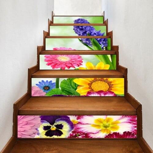 Stair Sticker Picture Paper Lot Flowers Beautiful Self Adhesive Decal PVC Waterproof 3D Print Art Home Decor DIY for Living Room