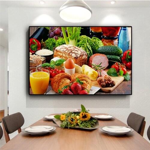 Vegetables Bread Fruits Kitchen Canvas Painting Cuadros Restaurant Posters and Prints Home Wall Art Food Picture Living Room