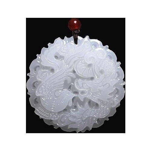 Natural White Jade Dragon phoenix Pendant Charm Jewelry Lucky Amulet Gift