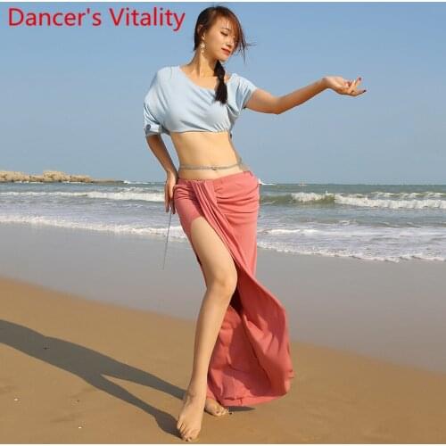 Belly Dance Racing Wear Practice Clothes Cotton Cropped Top Long Skirt Oriental Indian Dancing Matching Beginners Training Cloth