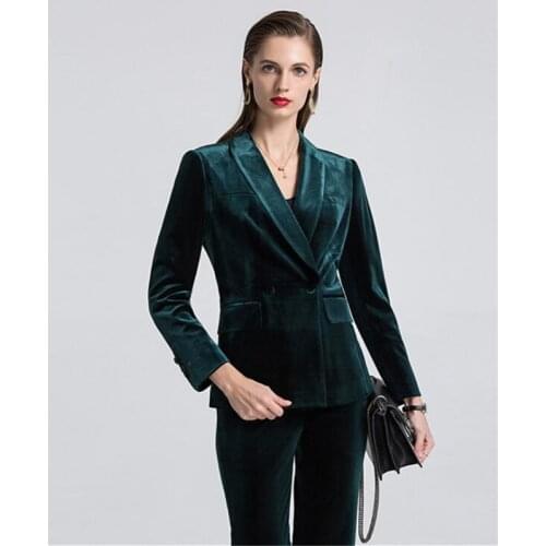 One Button Velvet Womens Pants Set Women Pantsuits Work Pant Suits OL 2 PCS Women Blazer(Jacket+ Pants Suit)For Women Set Party