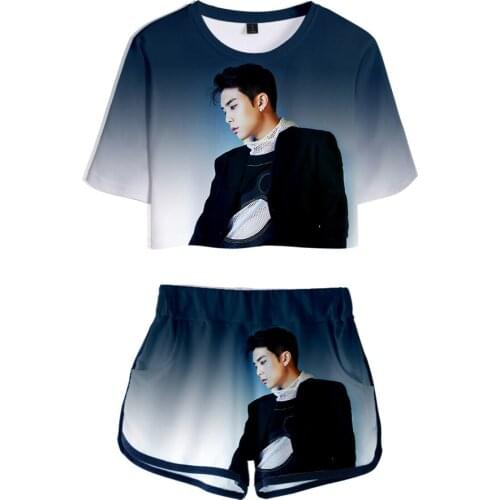 Popular KPOP NCT Dew navel Sport Girls Short Sleeve tracksuit sports Girls Sexy Cool Two Pieces sets KPOP NCT Dew T-shirts Pants