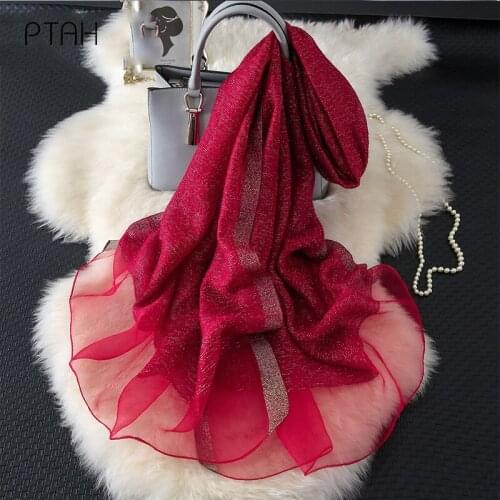 [PTAH] Fashion Silk Scarf Women 190*70cm Large Shawl Mulberry Silk Scarf Spring Versatile Warm Face cover Evening Party Wedding