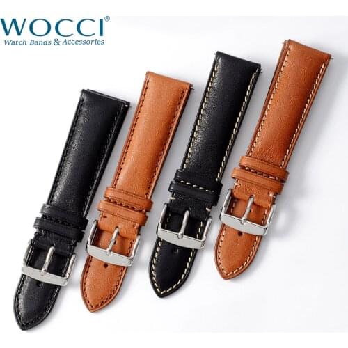 WOCCI Genuine Leather Watch Bracelet for Men Women Watch 18mm 20mm 22mm Quick Release Watcheband Strap Black Brown with Tool