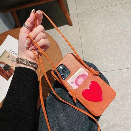 Luxury Satchel Love Girl Gift Card package Hard leather Phone Case For apple iPhone 12 Pro Max 7 8 Plus X XS XR 11 Lanyard Cover