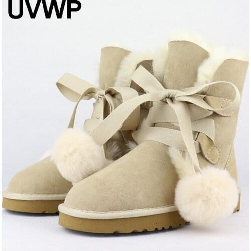 UVWP New Fashion Women Snow Boots Warm Wool Boots 100% Natural Fur Winter Boots Genuine Sheepskin Leather Women Boots