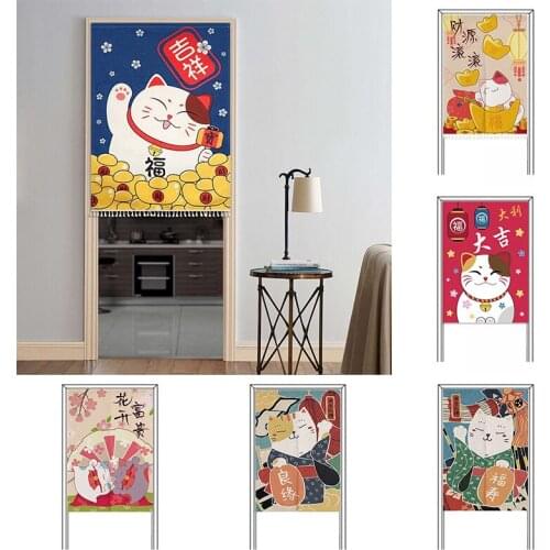 Lucky Cat Shelf Cover Curtain Bedroom Kitchen Door Curtain Home Decoration Doorway Hanging Curtain Half Panel Curtain
