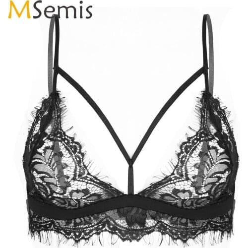 Sexy Womens Hot See-through Floral Lace Bra Tops Underwear Adjustable Spaghetti Strap Bralettes Hollow Out Erotic Lingerie Bra