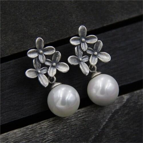 Fashion S925 Drop Earrings Flower Women Earrings For Women Fashion Party Wedding Jewelry Gift for Girls Round Pearl Jewelry