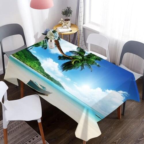 Custom 3D Tablecloth Sea Beach Pattern Waterproof Coffee Table Cloth Oxford Fabric Table Cover Wedding Decoration Picnic Blanket