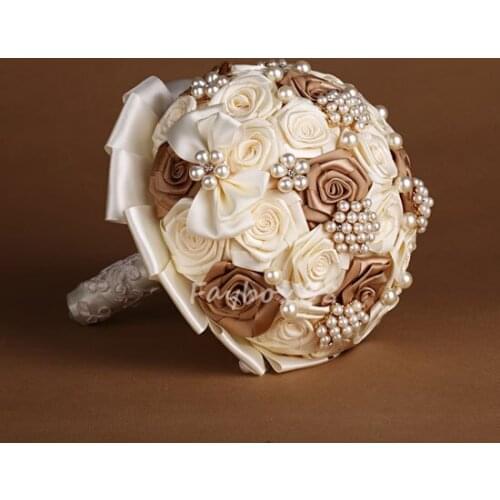 2015 "HANDMADE" Wedding Bouquet Wedding Bridal Brooch Home Party Decorations Pearls Posy SILK Flowers B026