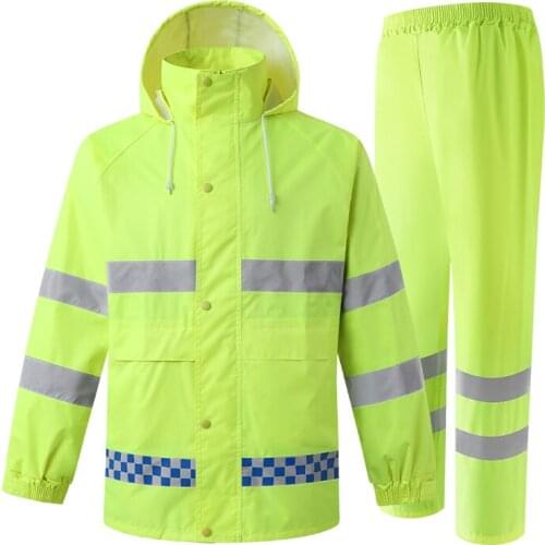 Reflective Raincoat Set Safety Jacket Reflective Rain Coat For Men Motorcycle Mens Raincoat Suit Jacket And Pants Free Shipping