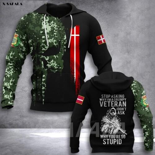 DENMARK Army Veteran Skull Flag 3D Printed Hoodie Man Female Zipper Pullover Sweatshirt Hooded Jersey Streetwear Tracksuits