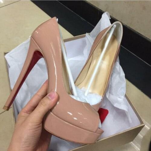 Sexy Extreme High Heels Nude Peep Toe Pumps Women Thin Heel Runway Shoes Slip on Wedding Shoes Luxury Platform Heels Big