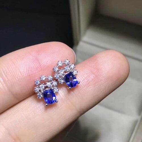 925 Pure silver inlaid natural sapphire ear needle fashion style can be customized other Gemstone style