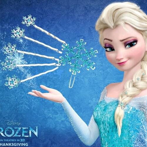 Disney 6pcs/lot Frozen Princess Hair Ornaments Childrens Cartoon Headwear Snowflake Hairpin One Word Pinch Girls Christmas Gift