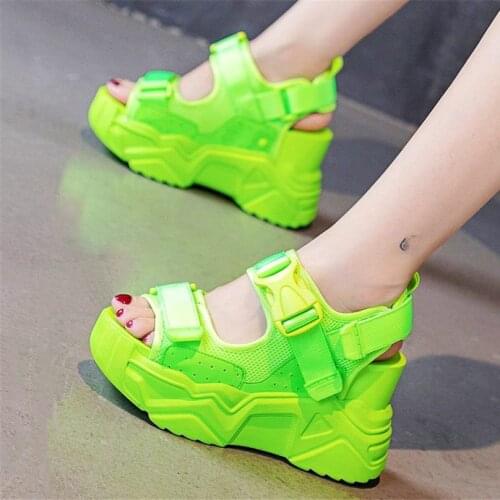 Women Cow Leather Platform Wedge Sandals High Heels Cotton Blend Gladiators Open Toe Party Pumps Creepers 34 35 36 37 38 39