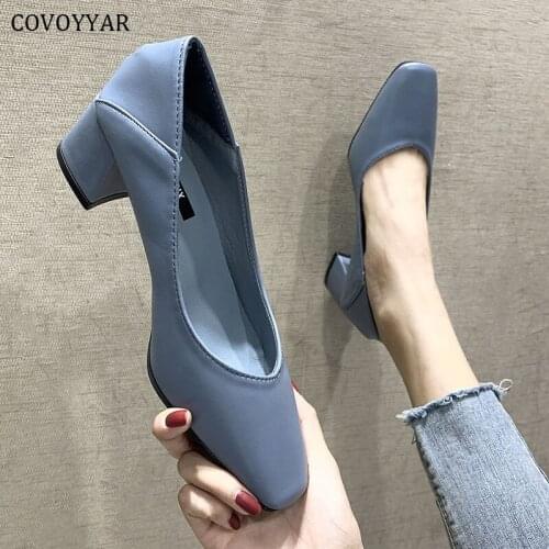 COVOYYAR 2021 New Women Pumps Shoes Two Wear Thick Mid High Heels Autumn Casual Comfort Office Dress Party Women Shoes WHH304