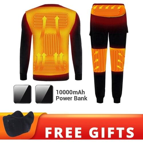 Winter Heated Underwear Fleece Lined Heating Thermal Underwear Set USB Electric Heated T-Shirts & Pants Battery Powered Ski Wear