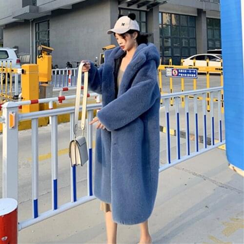 Winter Mink Women Hooded Fur Coat Clothes Plus Size Autumn Korean Faux Fur Streetwear Hooded Loose Thick Warm Long Coat Female