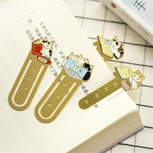 1pc Cute Cartoon Cat Bookmark Kawaii Stationery Paper Clips Metal Binder Clips Photos Tickets Holder Bookmarks for Books Gifts