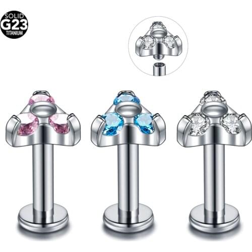 1PC G23 Titanium Labret Piercing Earring 2021 Trend CZ Gem Internally Thread Helix Cartilage Lip Ring Stud Piercing Body Jewelry